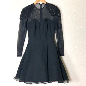 Tadaski | Vintage formal mesh long sleeve fit and flare beaded mini dres…